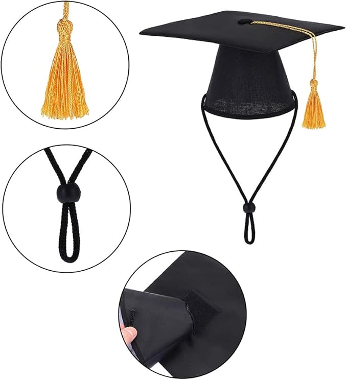 1 Piece Black Pet Graduation Hat with Yellow Tassel Pet Graduation Costume Apparel for Photo Prop Costume for Dogs Cats Holiday Accessory