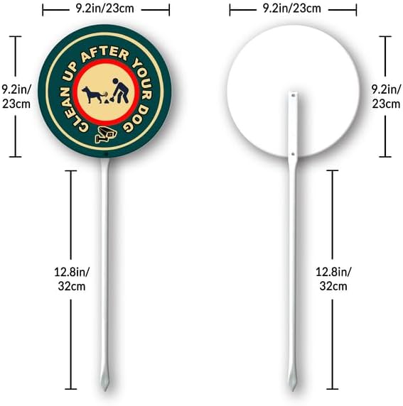 Uptell Metal Round Clean Up After Your Dog Yard Sign 9.2x9.2 Inch Classic Outdoor Lawn Decorations, Protect Your Grass & Property,With Stake 12.8"