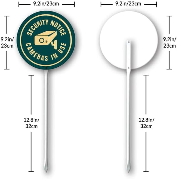 Uptell Metal Round Camera Security Service Video Surveillance Warning Yard Sign 9.2x9.2 Inch Classic Outdoor Lawn Decorations, Protect Your Grass & Property,With Stake 12.8"