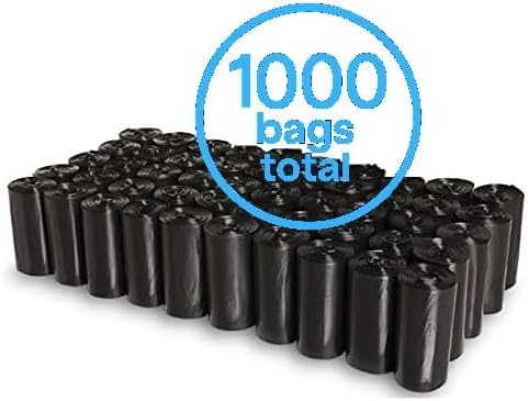 EZ 1000 Pet Waste Bags Disposal, with Dispenser, Dog Poop Pick Up Bag, Black Color, Large Size 9"x12"