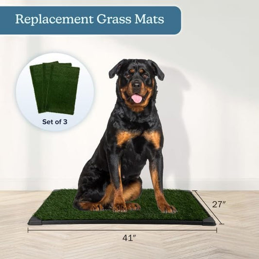 Artificial Grass Puppy Pee Pad for Dogs and Small Pets - Set of Three 41x27 Inch, Reusable 4-Layer Turf Pads for Dogs - Indoor and Outdoor Fake Grass Potty Pet Supplies by PETMAKER