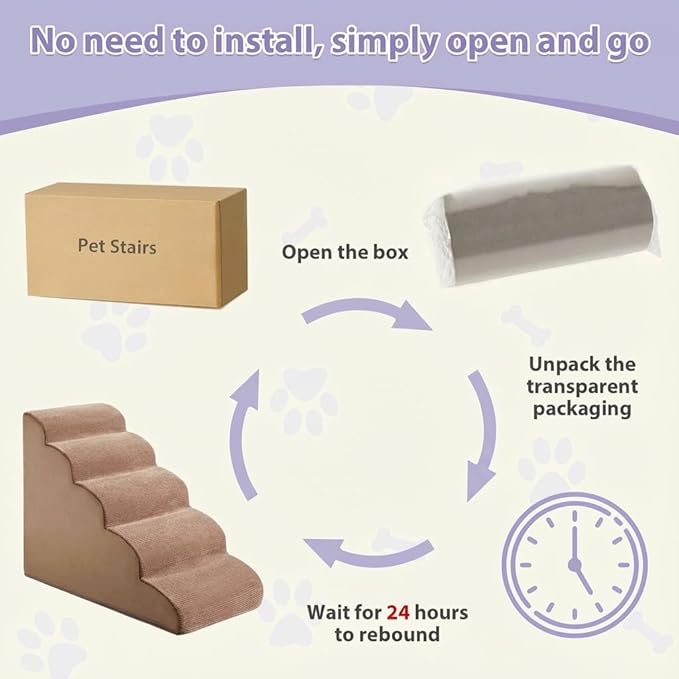 Dog Stairs for High Beds, 5-Steps Pet Steps for Bed, Pet Stairs with Highly Supportive Foam and Non-Slip Bottom, Dog Stairs for Large Dogs and Medium Dogs (High 22.6 Inch)