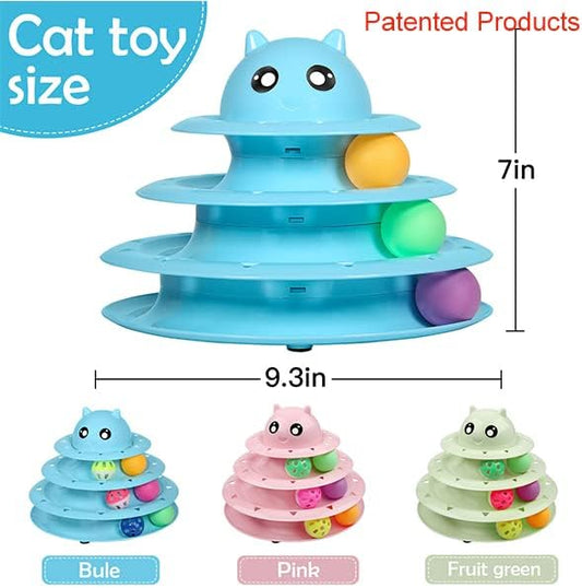 UPSKY 20 PCS Cat Toys - 3-Level Turntable Roller with Balls for Indoor Cats, Kitten Set with Teaser, Mice, Spring, and Various Ball Toys