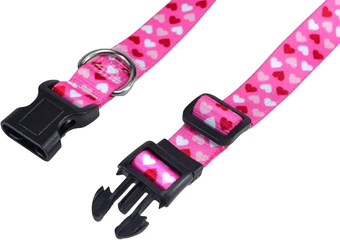 Dog Collar - Adjustable Heart Dog Collar - Love Theme - Perfect for Small Medium Large Dogs(Pink Heart,L)