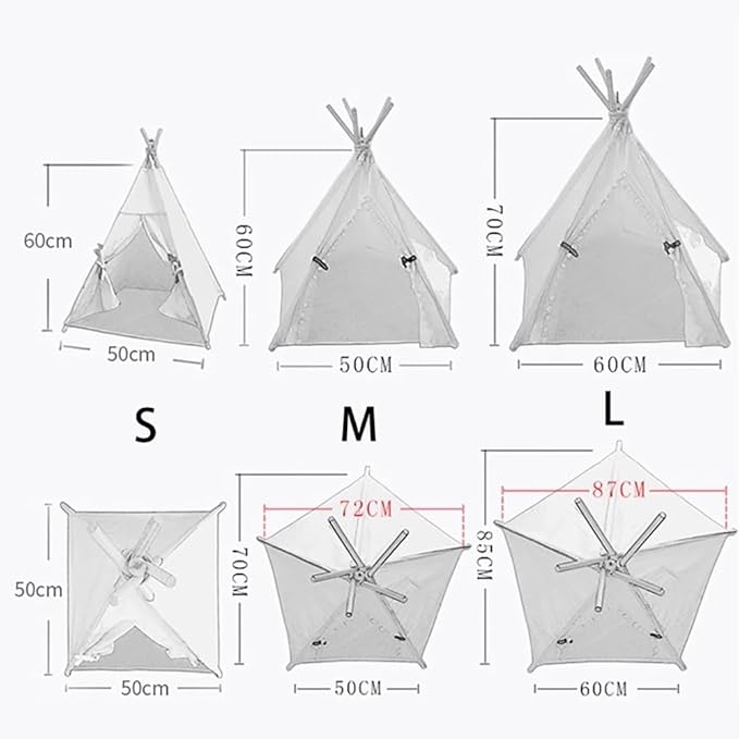 Stylish Pet Teepee Tent with Removable Cushion, Foldable Cat & Dog Tent House with Solid Wood Frame for Indoor Use (Multiple Patterns & Sizes)(A,S)