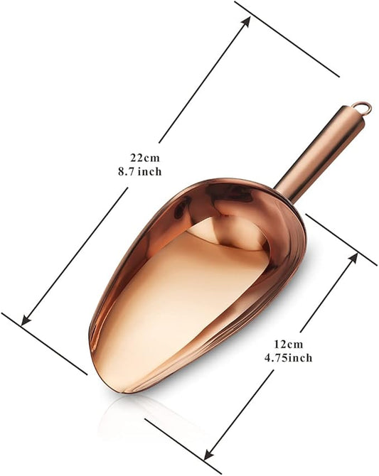 Berglander Stainless Steel Rose Gold Ice Scoop 6 OZ, Titanium Copper Plating Metal Ice Scooper For Ice Maker Multipurpose For Candy Wedding Kitchen Bar Party Pet Animal Dog Food Scoop Beach Shovel