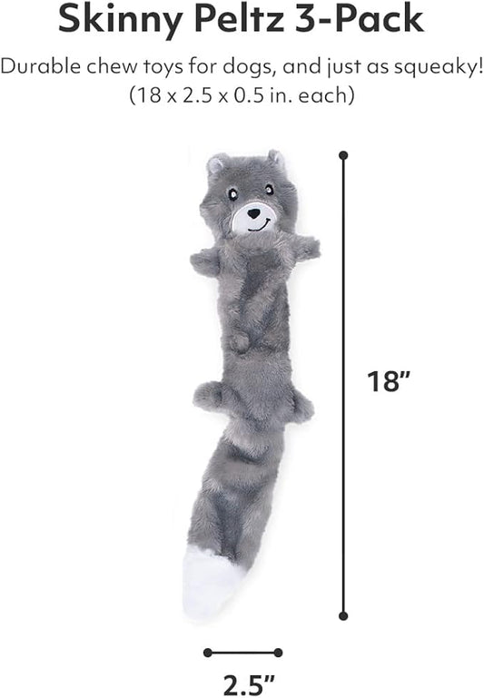 ZippyPaws Skinny Peltz - No Stuffing Dog Toy Pack to Keep Them Busy, for Medium and Large Dogs, Squeaky Pet Toys, Unstuffed Chew Toys, Soft Plush Variety Pack, Weasel, Skunk, and Wolf - 18"