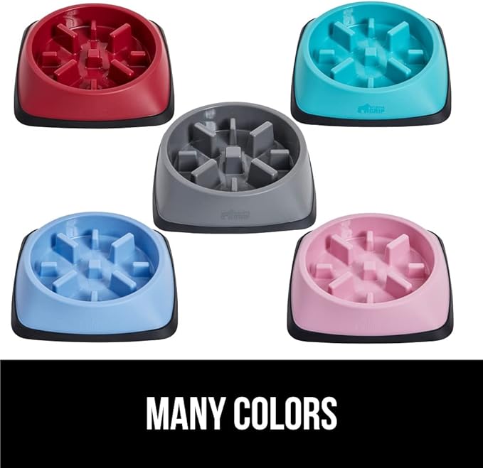 GORILLA GRIP Patented BPA Free Slow Feeder Dog Bowls, Interactive Puzzle Toy for Dogs and Cats Food Training Enrichment, Keeps Pets Busy and Prevents Puppy Overeating, All Breeds, 2 Cup, Red