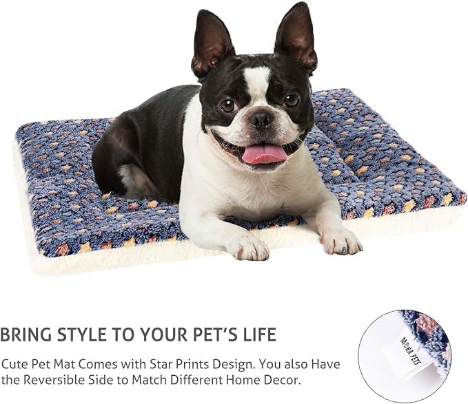 Mora Pets Cat Bed Dog Crate Pad Ultra Soft Pet Bed with Cute Star Print Washable Reversible for Small Dogs 14 x 17.5 inch 2 Pack Pink and Dark Blue