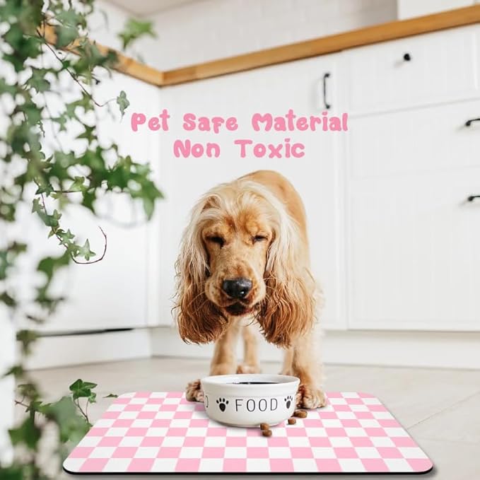 Dog Food Mats for Floors Waterproof, Pet Water Bowl Mats Pet Feeding Absorbent Placemats Plaid 24 * 32 inch