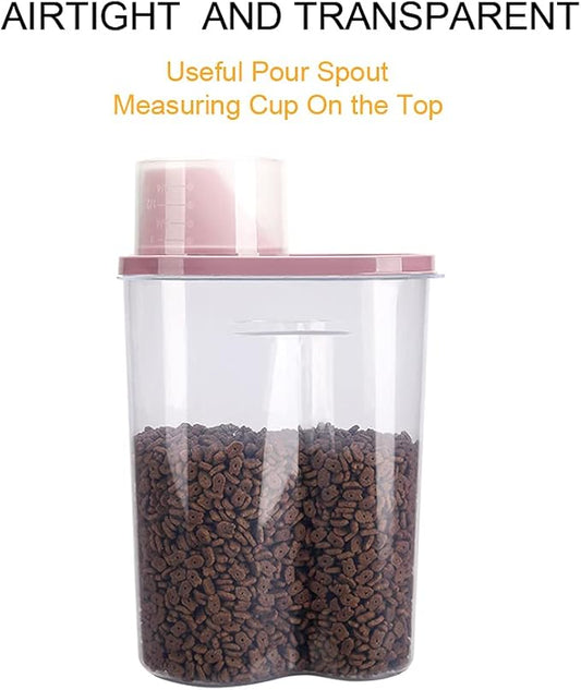 GreenJoy 2 Pack 2lb/2.5L Pet Food Storage Container with Measuring Cup, Can Covers and Bowl for Small Dog, Cat, Waterproof-BPA Free (Blue and Pink)