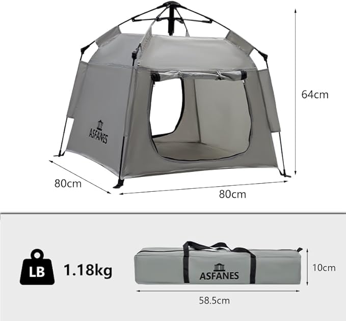 Outdoor Pet Automatic Camping Tent, Pop up Cave Bed for Indoor Cats and Small Dogs, Portable Cat House Dog House, Grey.