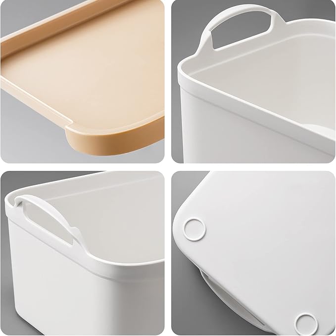 ANMINY 8PCS All-in-One Lidded Plastic Storage Bins Set White Desk Basket Box Drawer Organizer Kitchen Food Container with Handles Removable Lids Decorative Clothes Laundry Closet Cabinet Shelf Cube