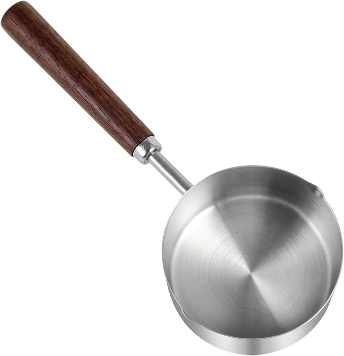 Kichwit Dog Food Scoop, 1 Cup and 1/2 Cup, 304 Stainless Steel Pet Food Scoop Measuring Cup with Wooden Handle, Set of 2