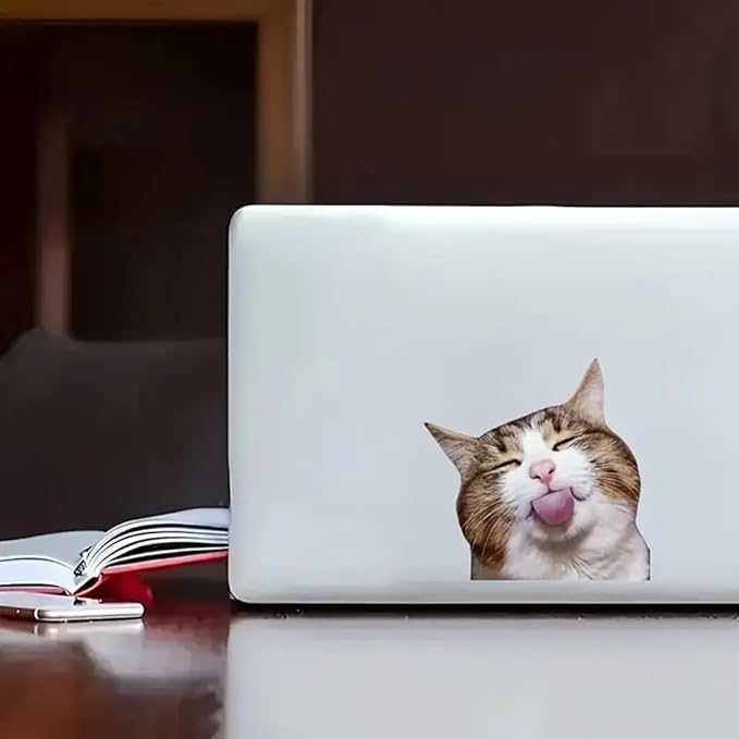 2 pcs Playful Tongue-Out Cat Funny Car Bumper Sticker,6 Inch Vinyl Decal, Waterproof,Die-Cut for Cars,Windows,Laptops