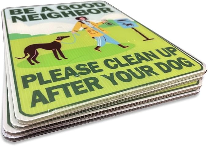 DorDor & GorGor 2-Pack Clean Up After Your Dog Yard Sign | No Pooping Yard Signs | with H Stakes, White Board, Rectangular 9 x 12 inch, 4mm Corrugated Plastic | Double Side Print