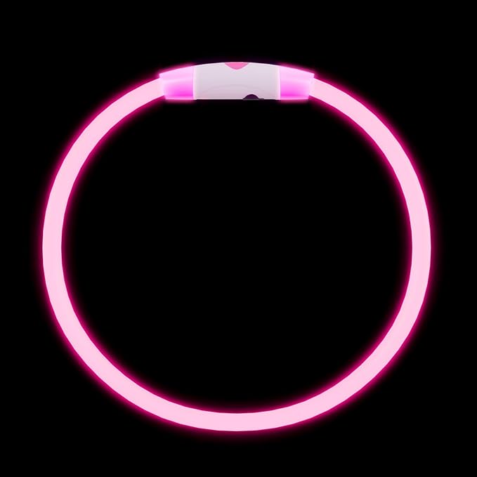 2-Pack Rechargeable Reflective Pet Gear LED Dog Collar Light Up, Flashing Glowing Illuminated Collar for Night Walking, Neon Pet Collar with Light for Small/Medium/Large Dogs (Pink&Red)