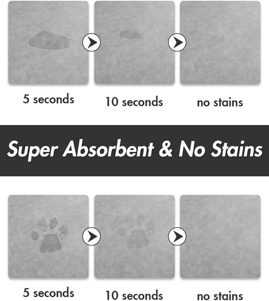 MontVoo-Absorbent Pet Feeding Mat-No Stains Pet Mat for Food and Water Bowl-Quick Dry Cat & Dog Food Mat Water Dispenser Mat-Pet Supplies Mat-Dog Water Bowl Mat for Messy Drinker,(LightGrey,17"x28")