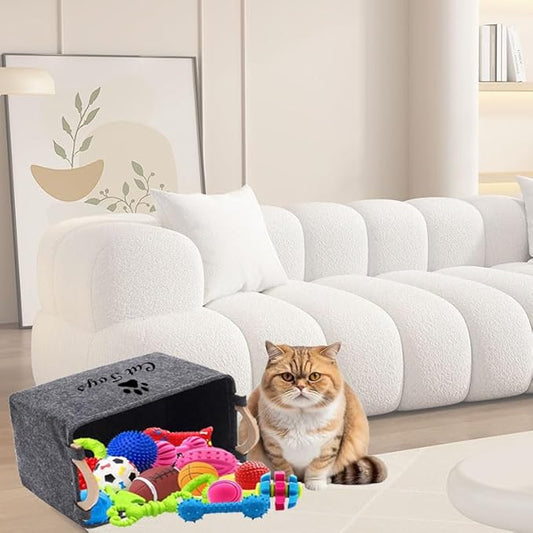 CozyCove Felt pet Toy Box Collapsible Pet Supplies Storage Basket cat toy box storage basket chest organizer,Fabric Storage Bin for Organizing Pet Toys, Blankets, Leashes, and Food grey pet Toy Box