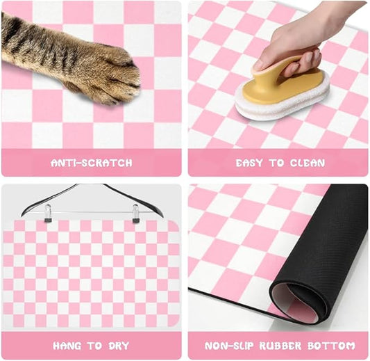 Dog Food Mats for Floors Waterproof, Pet Water Bowl Mats Pet Feeding Absorbent Placemats Plaid 12 * 20 inch