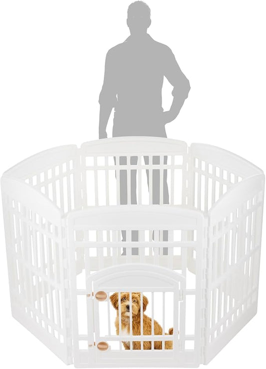 IRIS USA Dog Playpen 34" 6-Panel Dog Playpen with Door, 44 x 63 x 34, Puppy Fence, Puppy Playpen, Dog Play Pen Indoors, Pet Fence, Puppies/Small Dogs, White