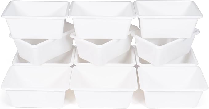 Humble Crew Toy Storage Bins for Kids, Set of 12, White, Small - Sturdy, Colorful Plastic Storage Bins for Classroom, Playroom, Nursery, and More - Premium Toddlers Toy Organizer Bins