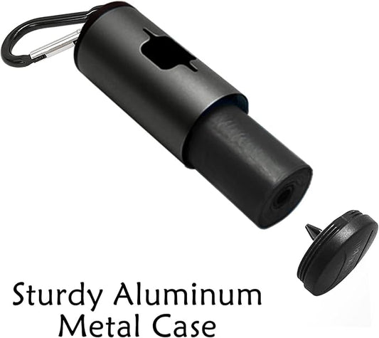 Aluminum Dog Poop Bags Holder with Carabiner Metal Pet Waste Bags Dispenser with Hook and Loop Fastener and Elastic Cord to Carry Used Bags (Black)