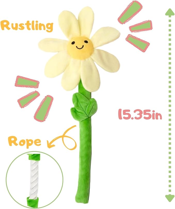 Interactive Puppy Plush Toys - Crinkle Flower Rope Toy, Chew Toys for Teething for Small & Medium Dogs