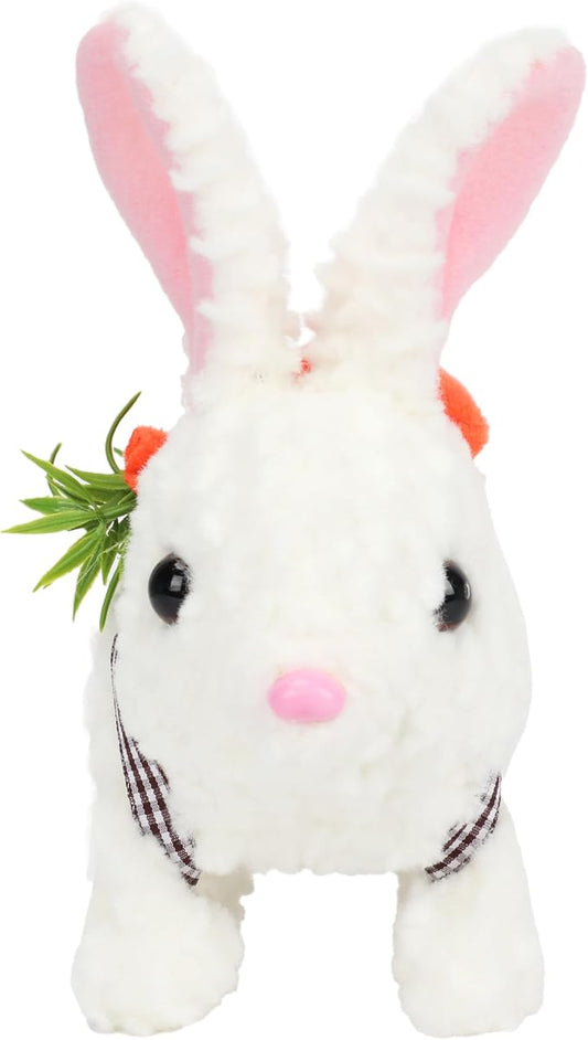 Hopearl Hopping Rabbit with LED Ears Carrot Backpack Interactive Plush Bunny Toy with Sounds Animated Walking Wiggle Light up Ears Twitch Nose Gift for Toddlers, White, 7''