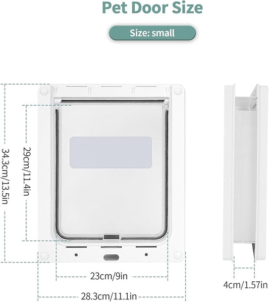 Small Doggie Door with Magnetic Locking Panel for Home Security - Durable & Weatherproof Outer Size 13.5x11.1in for Small to Medium Dogs, Cats, Pets. Easy to Install