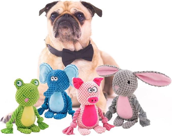 Bunny Dog Toy with Rope Arms – Squeaky Plush Rabbit for Small & Medium Dogs, Soft Chew & Tug Toy for Interactive Play, Easter Puppy Toy Gift
