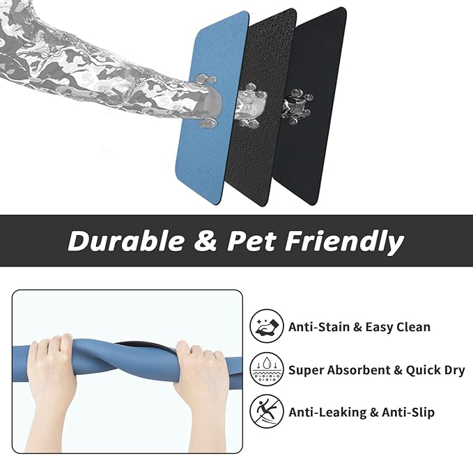 Dog Food Mat - Absorbent Cat Mat for Food and Water, No Stains Pet Feeding Bowl Mat, Easy to Clean Pet Placemats, Quick Dry Dog Water Dispenser Mat for Messy Drinkers | Blue 12"x 19"