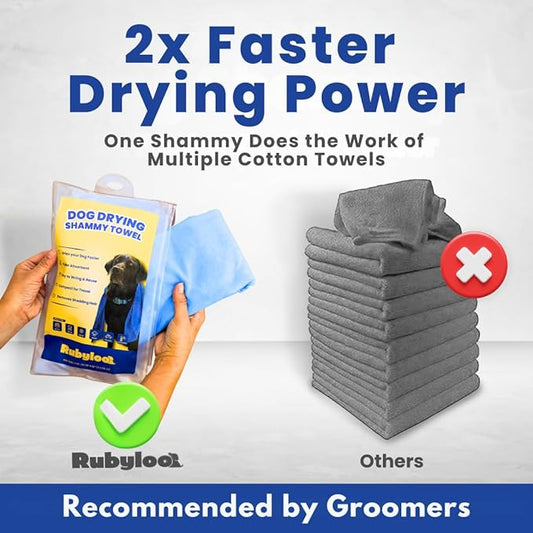 rubyloo Shammy Dog Towels for Drying Dogs Large - 34" x 26" Ultra Absorbent Technology Dries Dogs 2X Faster - Easy to Wring Out & Reuse - Compact for Bath, Swim, Rain, Travel, Cooling - 1 Pack