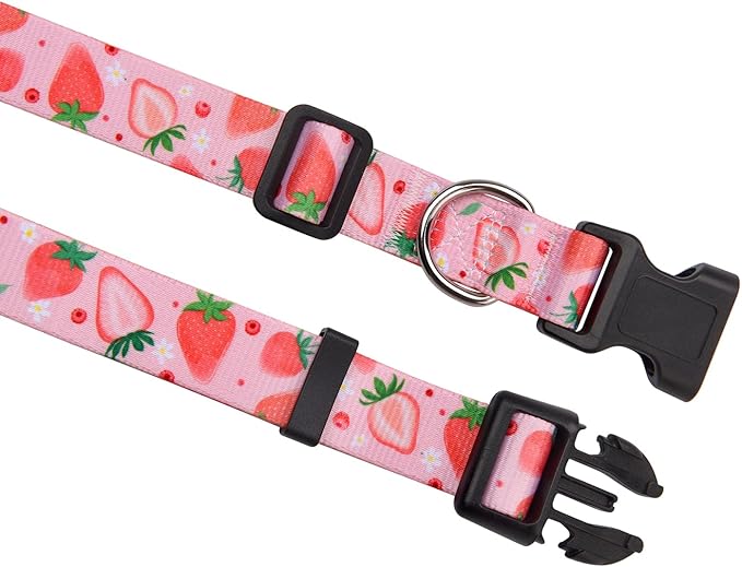 Dog Collar with Bohemia Floral Tribal Geometric Patterns - Soft Ethnic Style Collar Adjustable for Small Medium Large Dogs(Strawberry,M)