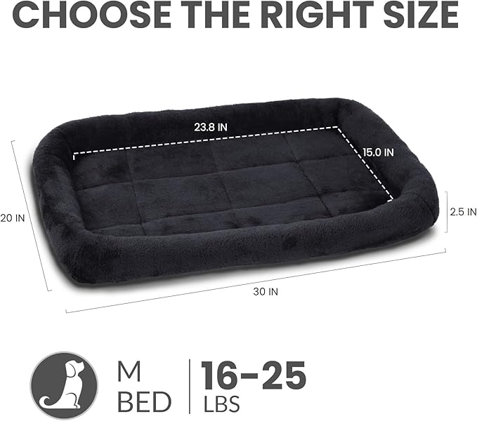 Patas Lague Bolster Dog Bed for Medium Dogs 30''x20'', Soft Warm Foam Pet Sofa Bed, Machine Washable Pet Cat Crate Mat for Medium Breeds, Black