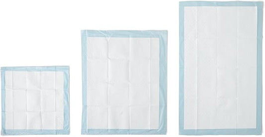 Amazon Basics Leak-Proof Dog and Puppy Potty Training Pee Pads with Quick-Dry 5-Layer Design, Housebreaking, Standard Absorbency, X-Large, 28 x 34 Inch, Blue & White, 60-Pack