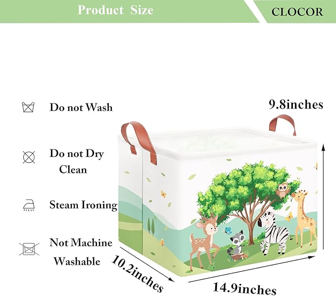 CLOCOR Rectangular Storage Basket,Collapsible Cute Pattern Storage Bin,Waterproof Books Box with Handles,Gift Basket(Woodland Animal)