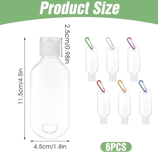 6Pcs PET Plastic Travel Bottle with Keychain, Portable Empty Plastic Bottles for Shampoo, Wash Liquid(50ML)