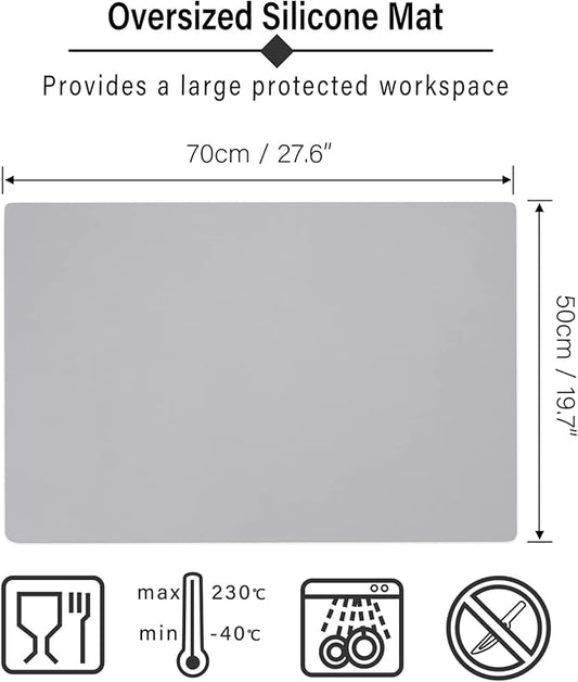 Gartful Silicone Craft Sheet - Large Nonstick Nonskid Mat, Countertop Protector, Table Placemat, Resin Casting Molds Mat, 27.6" x 19.7", Light Gray