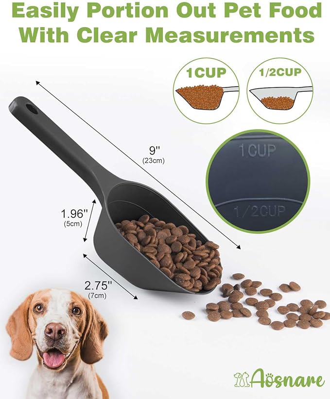 2 PACK Dog Food Scoop,1 Cup Capacity Pet Food Scoop With Measuring Lines For Dog, Puppy and Cat (Green and Black)