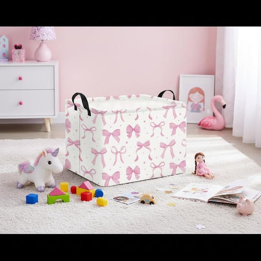 HIYAGON Rectangular Kids Basket Baby Girl Basket Fabric Storage Bin Organizer Box Room Decor(Dreamy Bowknot)