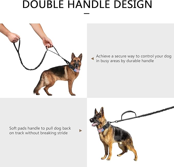 DAGANXI Tactical Dog Collar Leash Set, Adjustable Military Training Nylon Dog Collar with Controll Handle and Heavy Metal Buckle for Medium and Large Dogs,with Patches and Airtags Case (L, Black-Set)