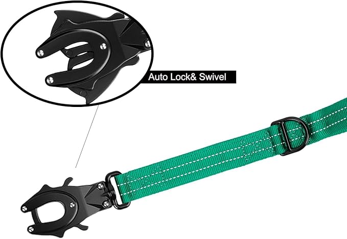ICEFANG Short Dog Leash 18 Inch Reflective Nylon Traffic Leash with Padded Handle,Heavy Duty Auto Lock Swivel Clip for Medium Large Dogs No Pull Training Walking (Teal, 18 Inch)