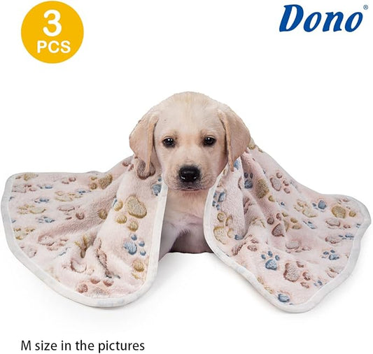 Dono 1 Pack 3 Dog Blankets, Soft Fluffy Fleece Pet Blanket Warm Sleep Mat Paw Print Design Puppy Kitten Throw Blankets Doggy Blanket for Dogs