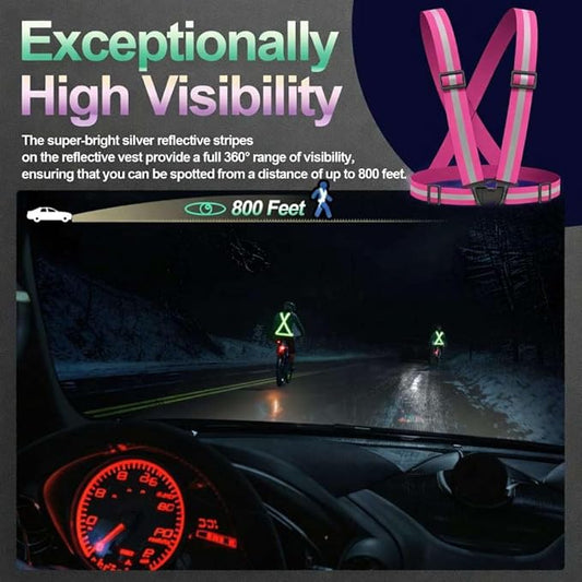2 Packs Reflective Vest Running Gear, High Visibility Reflective Running Gear Adjustable Elastic Safety Vest for Night Jogging, Biking, Walking or Dog Walking, Running Vest for Men Women Children