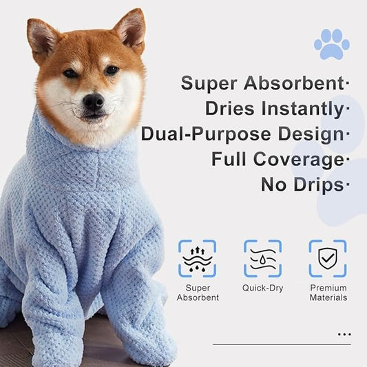 MANON ROSA Dog Bathrobe Towel - Absorbent Microfiber Robe for Small Medium Dogs and Cats - Quick-Drying Pet Drying Towel for After Bath Pool Beach (Medium Fits Pets 8-14lbs Back Length 15.8")