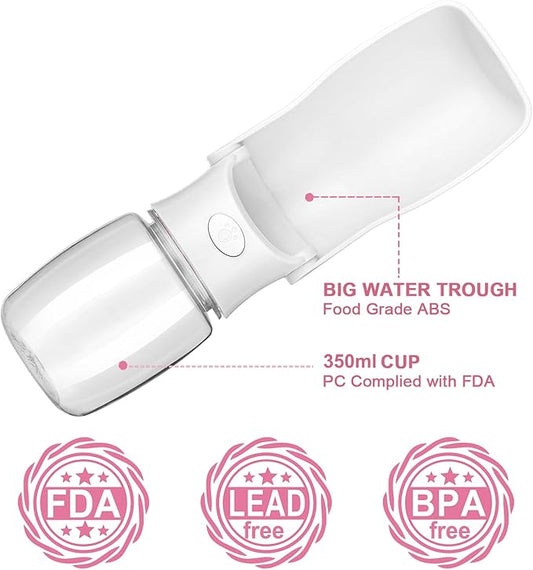 Portable Dog Water Bottle - Foldable Dog Water Dispenser | Leak Proof & Food Grade Plastic Travel | Pet Water Bottle for Cat Outdoor Walking Hiking Travel(US) (White, 12oz)