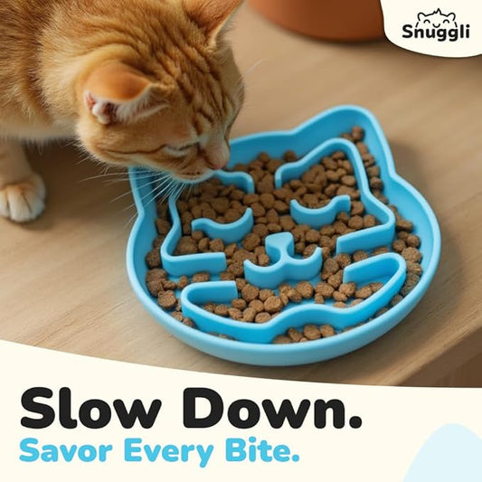 Snuggli Slow Feeder Cat Bowl | Cat Puzzle Feeder for Slow Eating, Mental Enrichment, Digestion, & Bloat Relief | Non-Slip Silicone, Dishwasher Safe, 1 Cup (Lagoon)