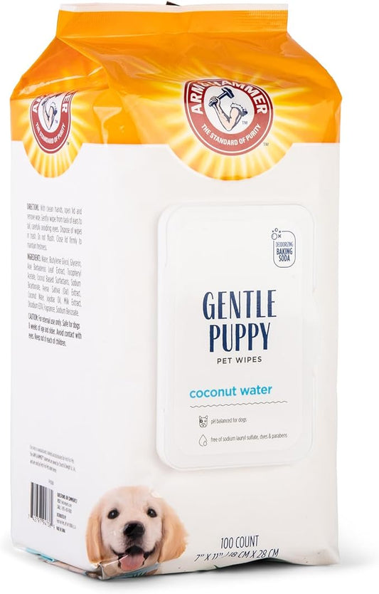 Arm & Hammer Dog Grooming Wipes, Deodorizing Dog Cleaning Wipes with Coconut Water, Gentle for Dogs and Puppies, Paraben and Sulfate Free Formula, Light Coconut Scent, 100 Count - 3 Pack