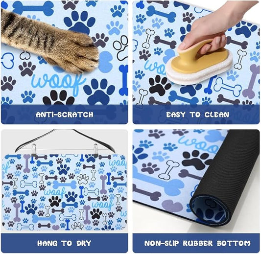Dog Food Mats for Floors Waterproof, Pet Water Bowl Mats Pet Feeding Absorbent Placemats Blue 24 * 32 inch